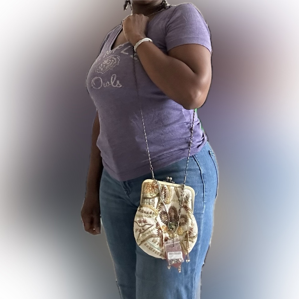 Sequins Frame Purse w Crossbody and Handle Beaded Chain strap